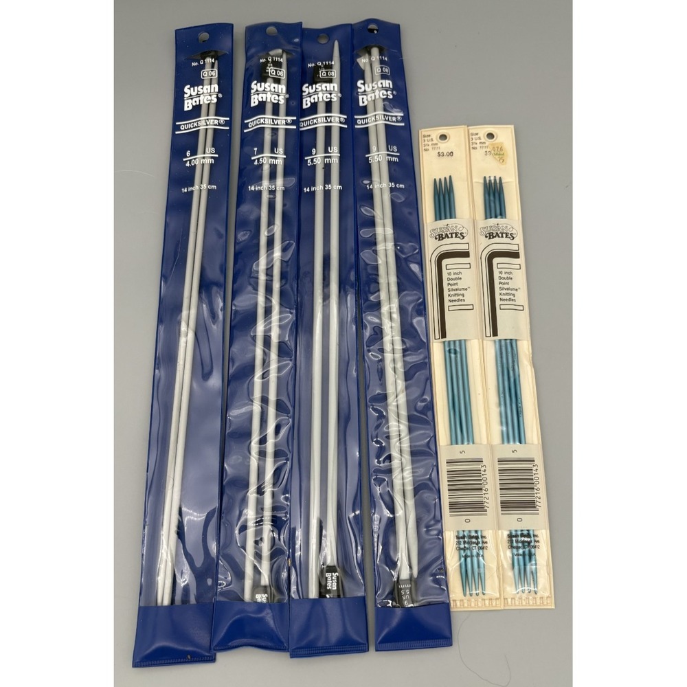 Lot of‎ 6 Susan Bates Crochet Knitting Needles 14" Quicksilvers & 10" Silvalumes